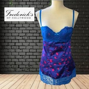 Frederick's of Hollywood Blue Purple Print Silk Slip Camisole
